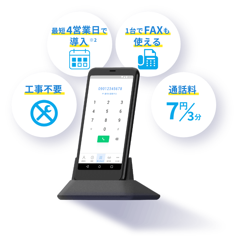工事不要 最短4営業日で導入 ※2 1台でFAXも使える 通話料7円/3分
